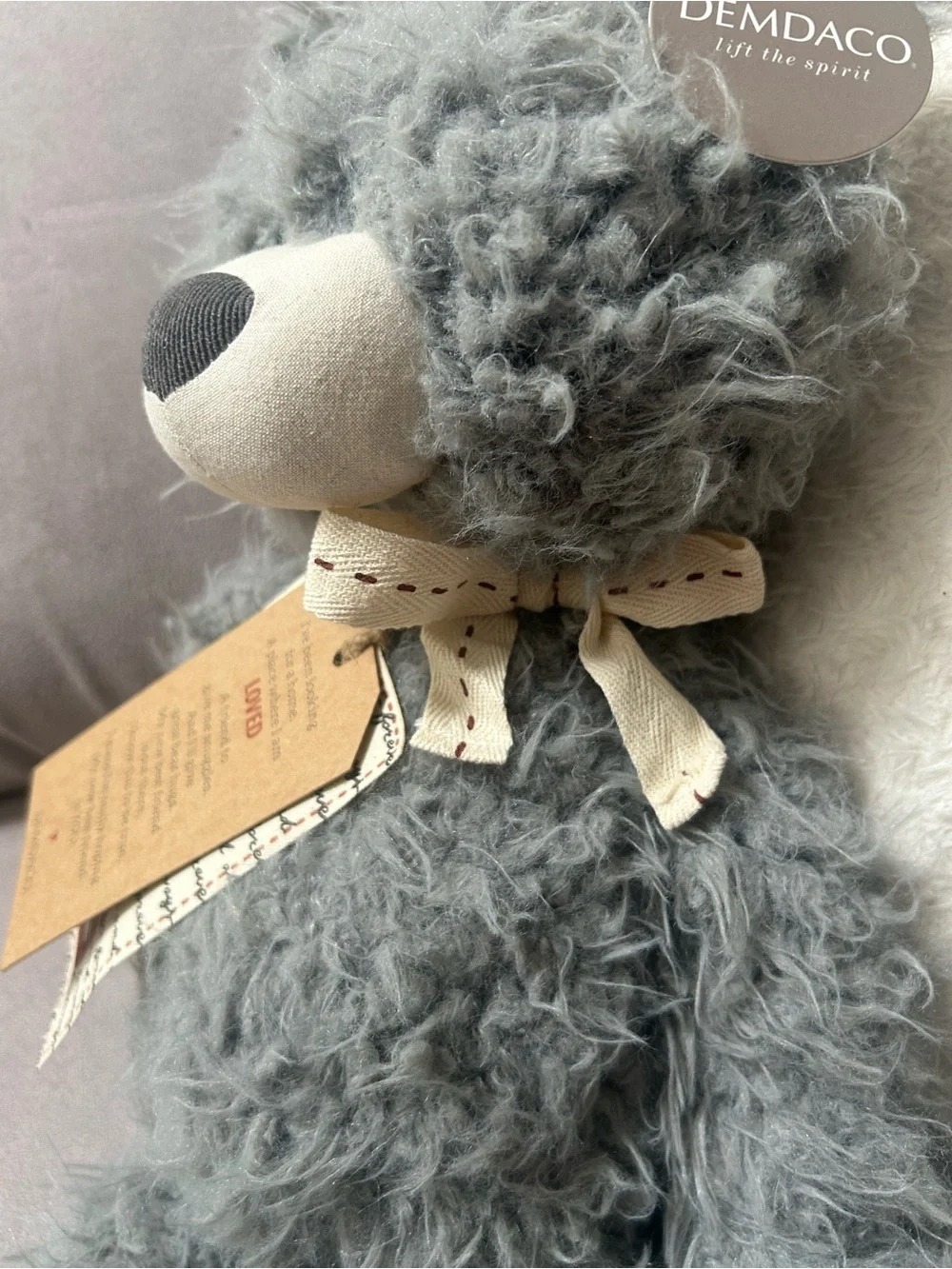 NWT Gray and Cream Shaggy Soft Plush Bear Friend with Cursive Love Messages